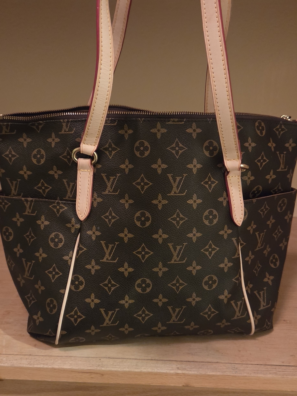 Canvas Tote in Brown with Natural Leather Trim